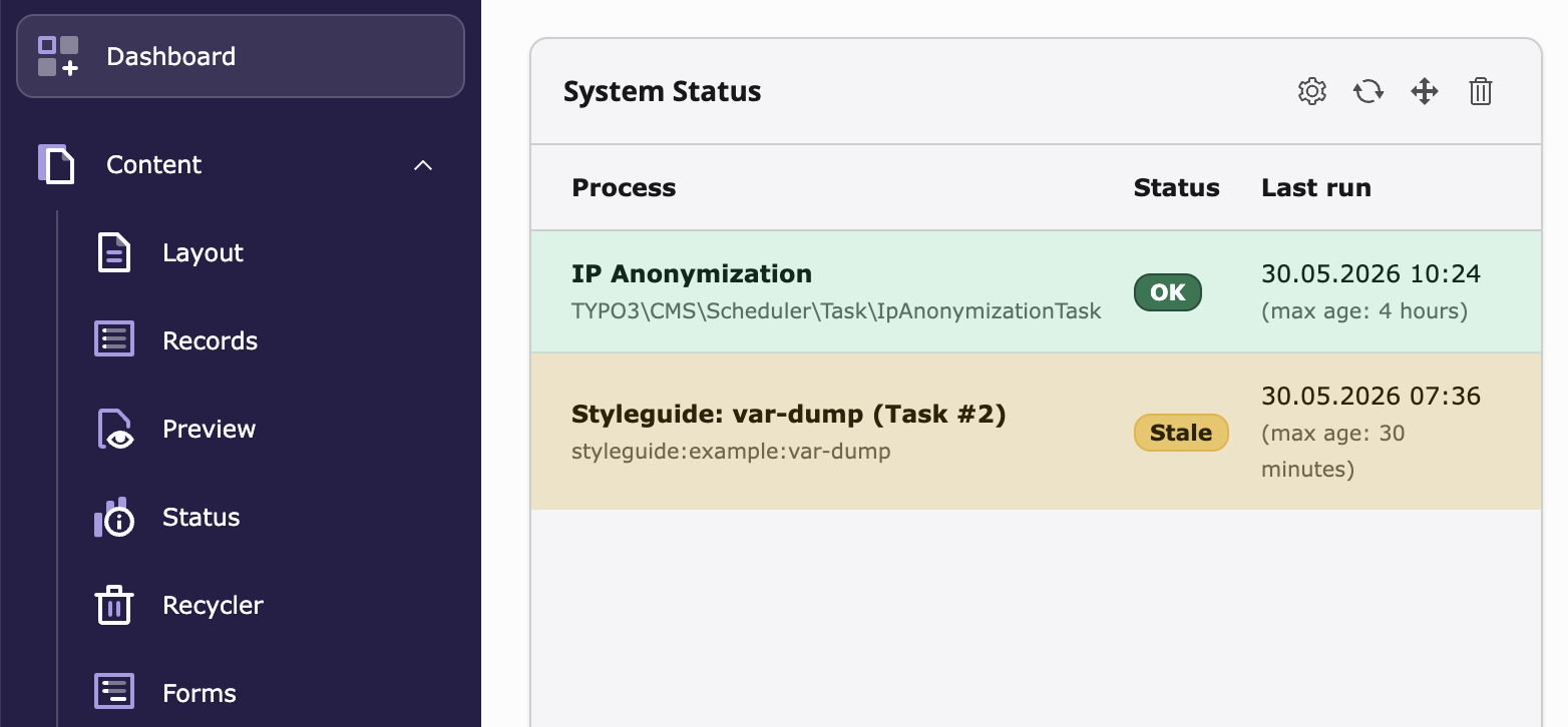 Status of tasks in widget